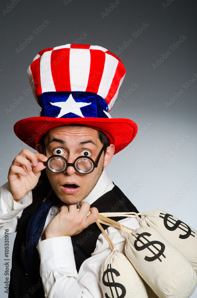 Man with dollar money sacks Man with dollar money sacks