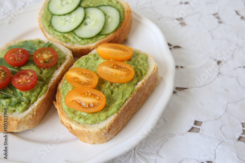 Green sourdough open face sandwiches toast