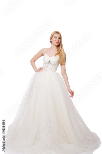 Woman in wedding dress isolated on white