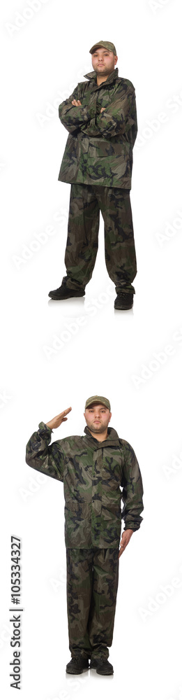 Young man in soldier uniform isolated on white Young man in soldier uniform isolated on white
