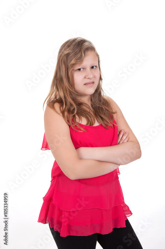 Portrait of a angry young girl, with white background, studio © dsneff
