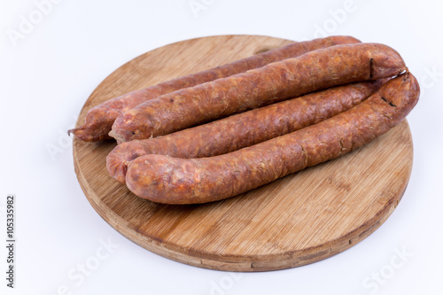 Homemade sausages on the cutting board