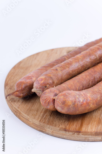 Homemade sausages on the cutting board
