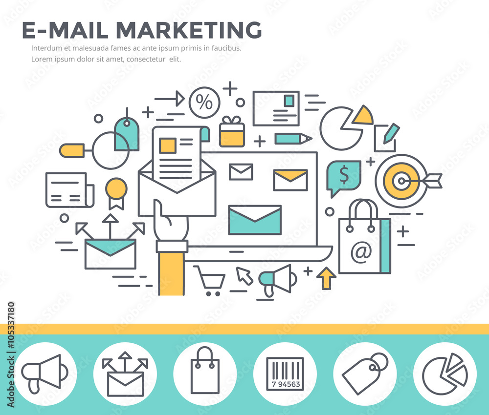 Mail marketing concept illustration, thin line flat design Mail marketing concept illustration, thin line flat design