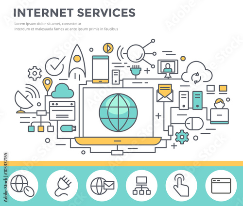 Internet service concept illustration, thin line flat design