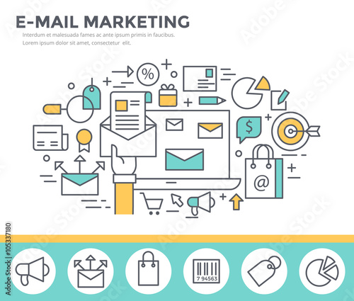 Mail marketing concept illustration, thin line flat design