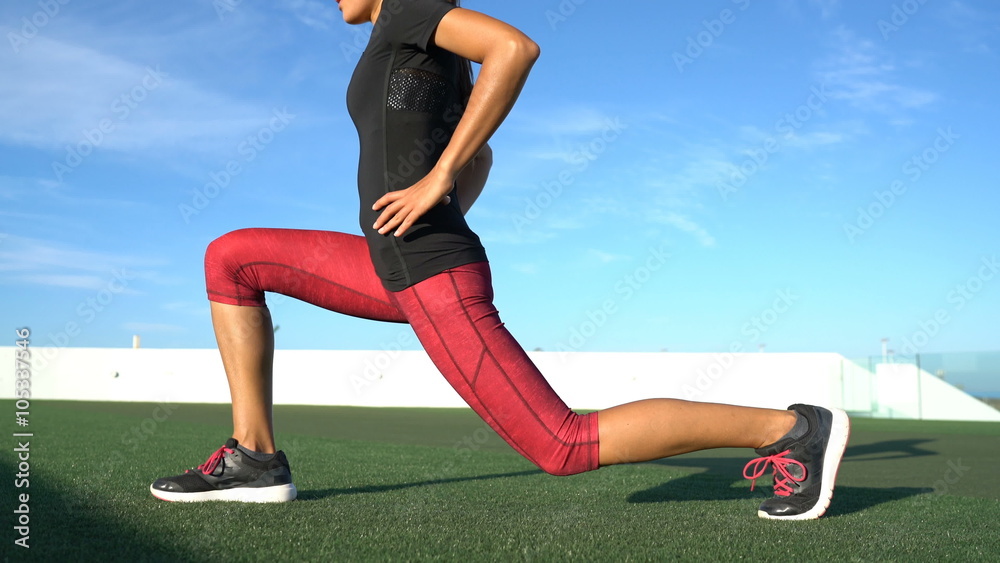 Fitness exercise - Scissor jumping lunges. Unrecognizable fitness woman ...