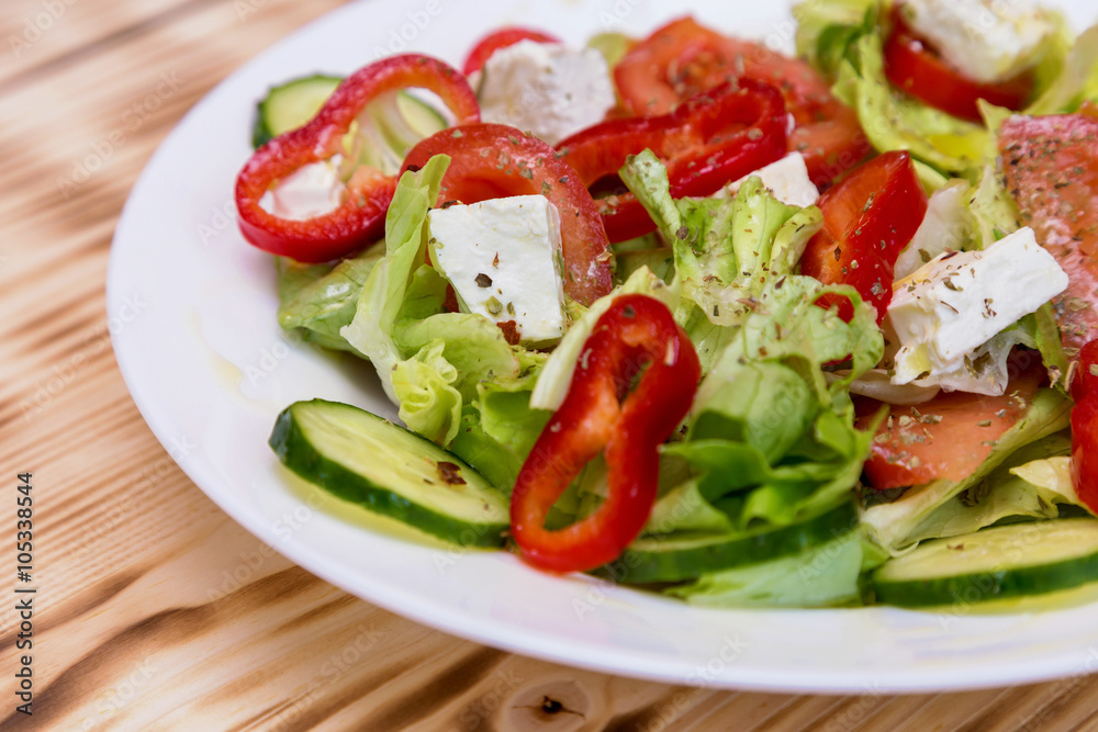 Healthy vegetable salad with cheese