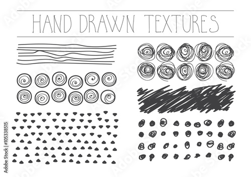 Hand drawn textures. Artistic collection of design elements. Isolated vector.