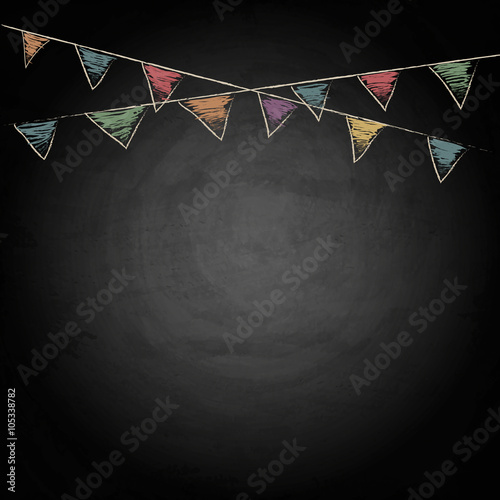Chalkboard background with drawing bunting flags photo