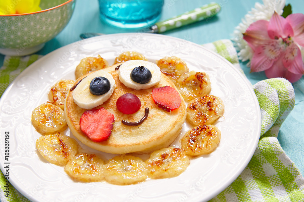 Pancakes with fruits for kids