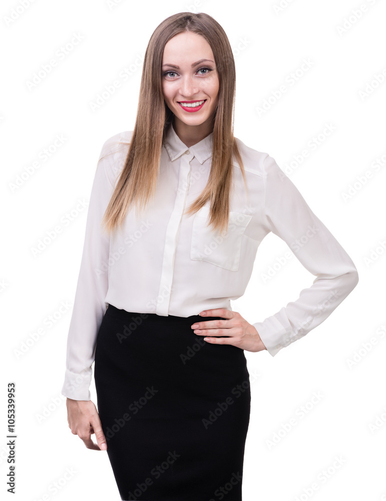 Portrait of happy young business woman isolated on white Portrait of happy young business woman isolated on white