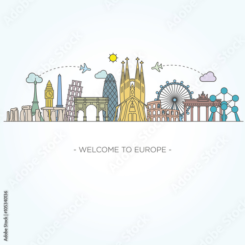 Europe monument Vector. Line art style