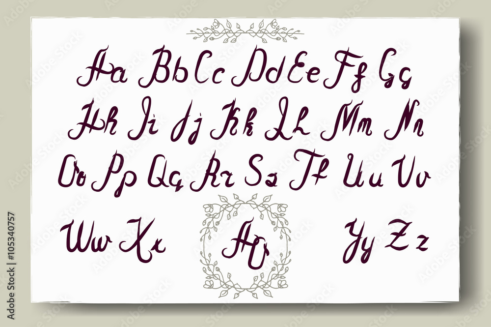 Hand drawn alphabet written with brush pen. Full version