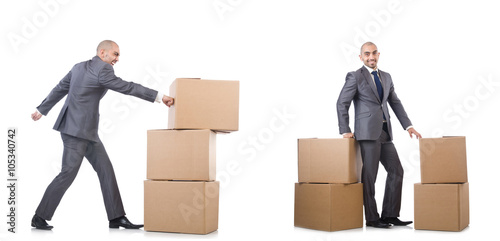 Collage of photos with man and boxes