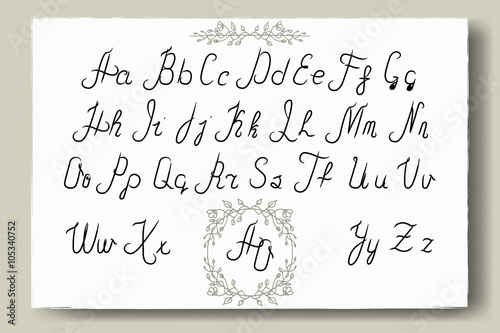 Hand drawn alphabet written with brush pen. Full version