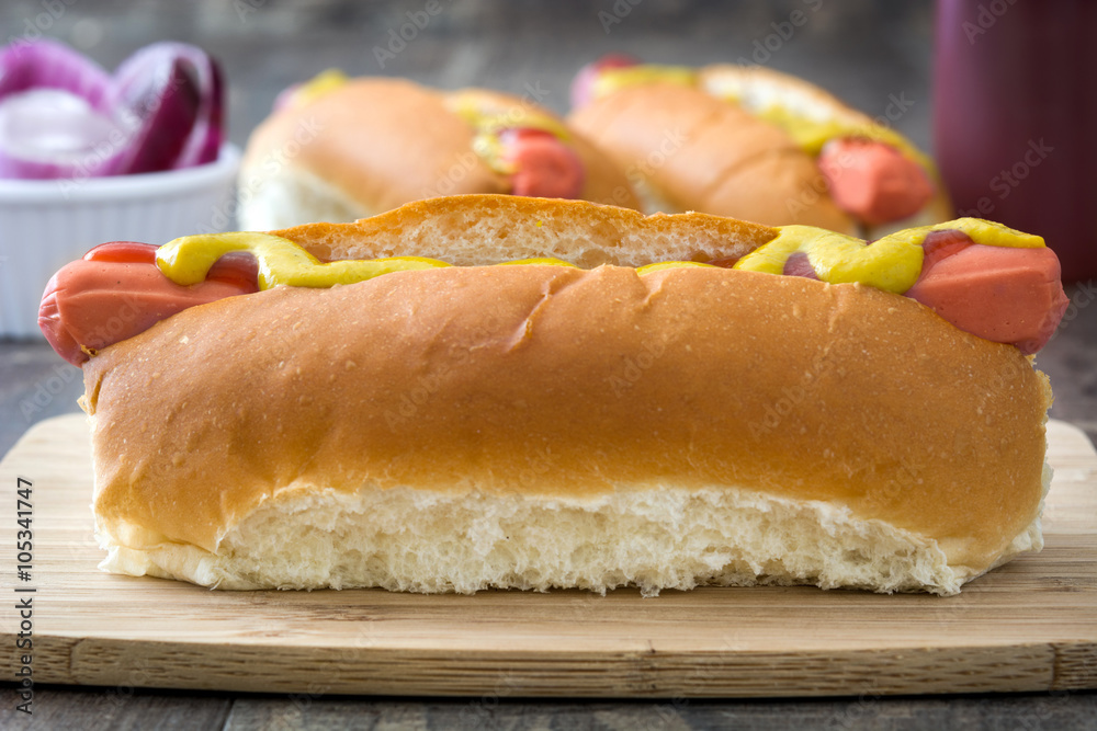 Hot dogs with mustard and ketchup
Hot dogs with mustard and ketchup
