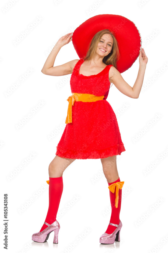 Woman wearing sombrero on the white Woman wearing sombrero on the white