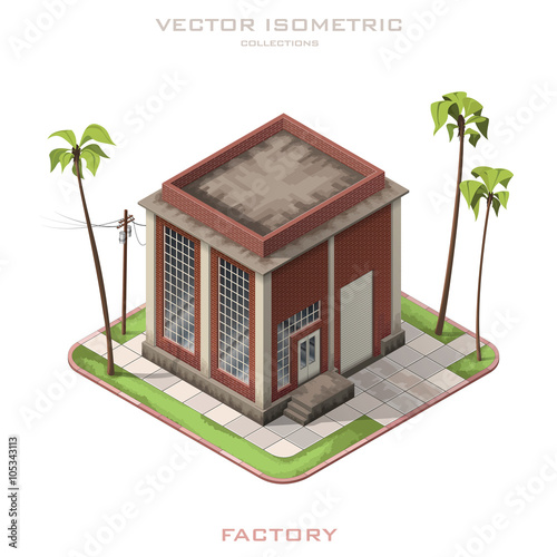 Brick building factory in isometric. Vector illustration