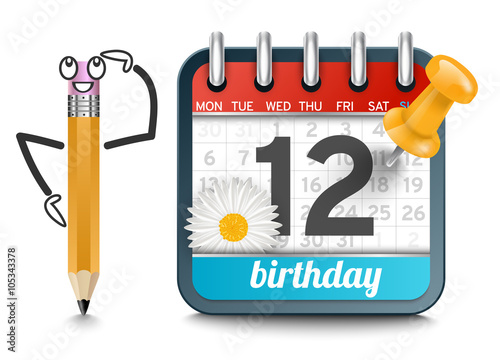 Canvas Print A calendar with a pencil and daisy flower birthday concept