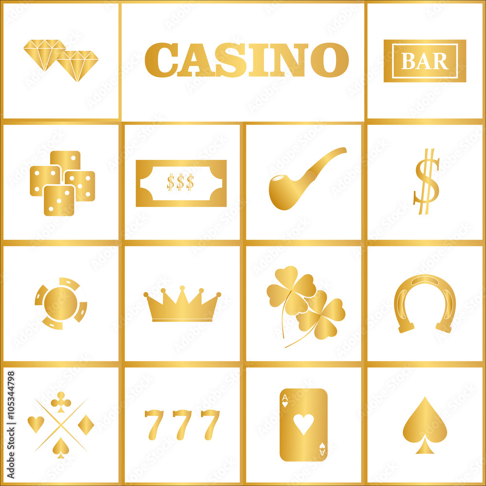 asino  design elements vector icons. Casino games.Ace playing cards with chips on background.Set of gambling chip