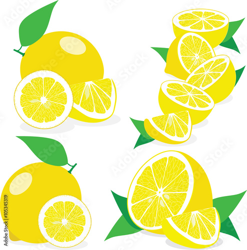 Lemon, lemon slices, set of lemons, vector illustrations