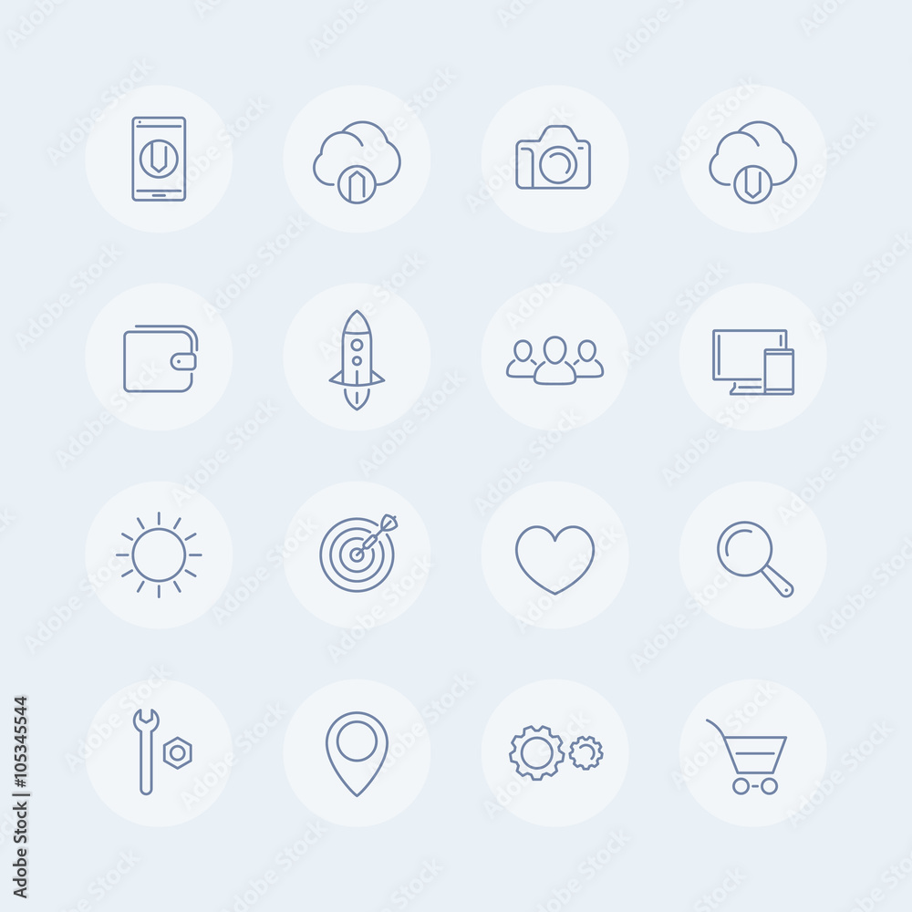 Thin line web icons, basic line icons for websites and mobile app interfaces, isolated line icons, vector illustration Thin line web icons, basic line icons for websites and mobile app interfaces, isolated line icons, vector illustration