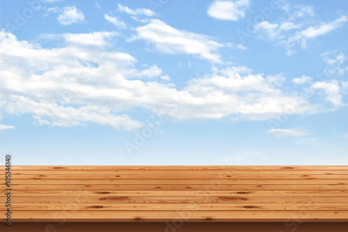 Wood Floor stripes and blue sky background