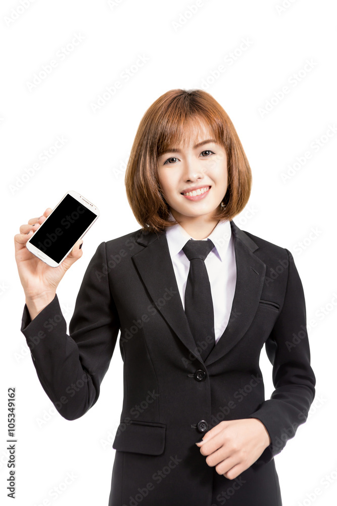 asian business woman using her smartphone on white background asian business woman using her smartphone on white background