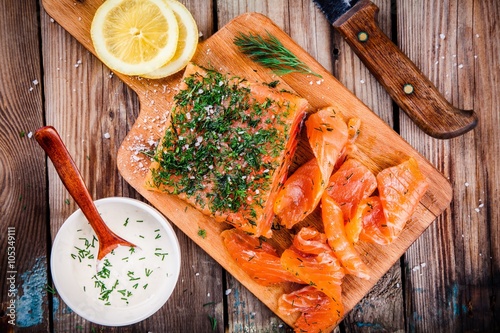 homemades gravlax with dill photo