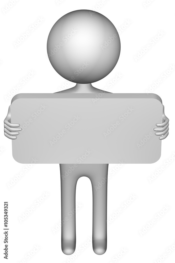 3d man with banner, isolated on white background. 3d man with banner, isolated on white background.