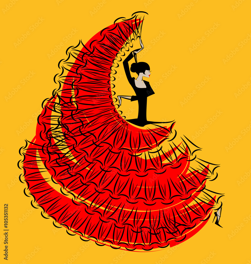 red-yellow image of flamenco - obrazy, fototapety, plakaty 