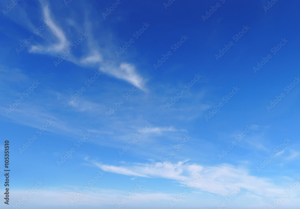 Clouds in a blue sky. Good weather. Clear blue sky with a few fluffy cumulus clouds. 