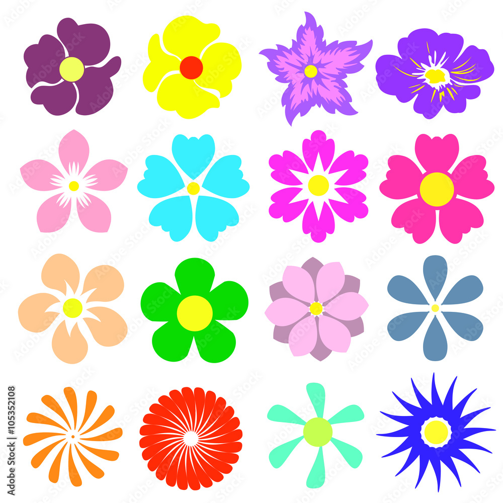 Flowers icon set with different spring and summer flowers. Colorful vector illustration. Flowers icon set with different spring and summer flowers. Colorful vector illustration.