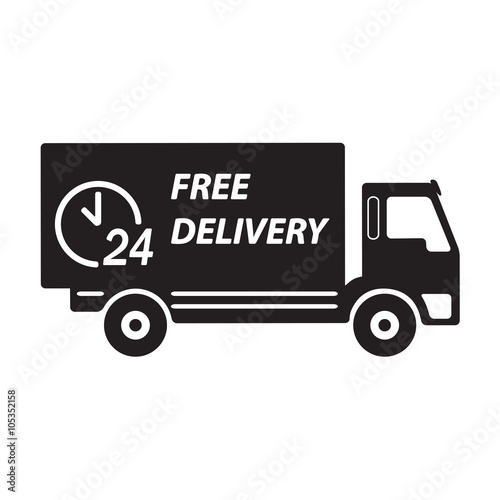 Free delivery icon, vector symbol car carrying cargo, 24 hour.