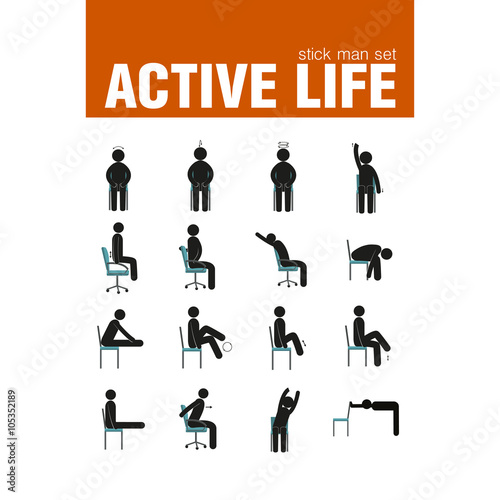 exercises on chair stick man set