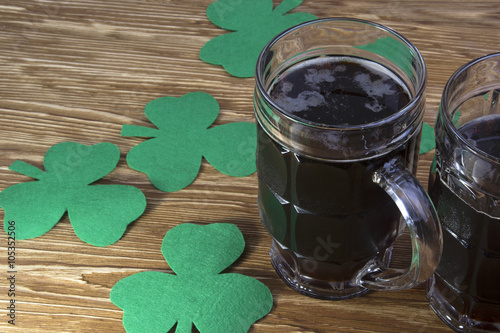  Irish beer for St Patick's Day and clover leaves