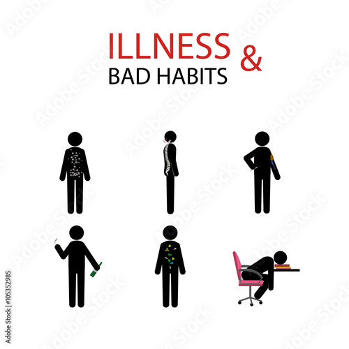  illness and bad habits stick man set