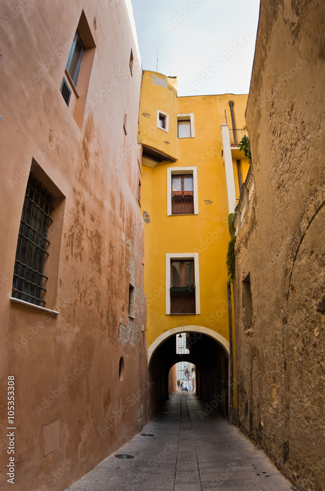 Narrow streets of Cagliari downtown, Sardinia, Italy