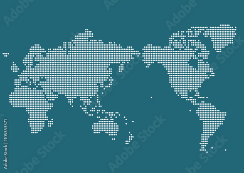世界地図（日本中心）のドット模様イラスト: 青背景