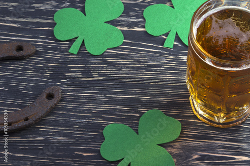 Shamrock clover, horseshoe, beer -symbol of St Patrick's Day