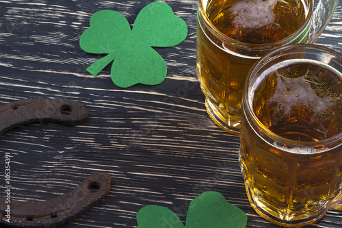 Shamrock clover, horseshoe, beer -symbol of St Patrick's Day