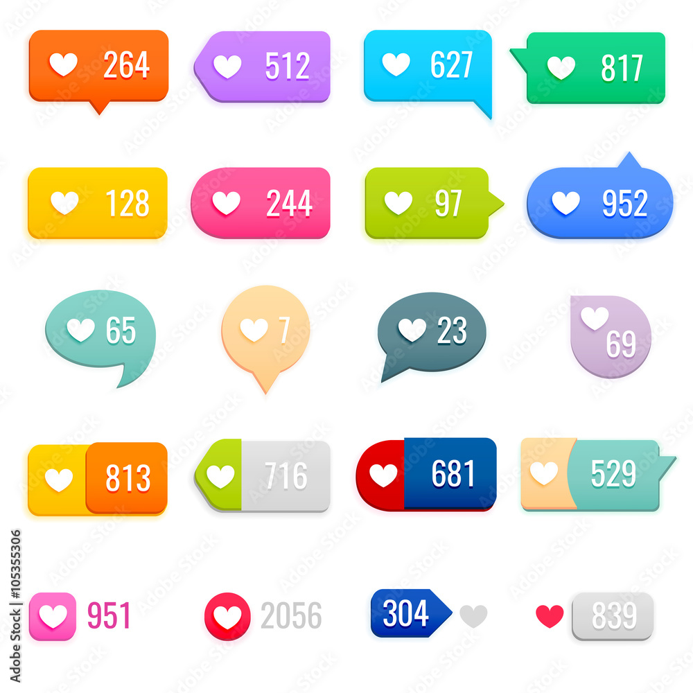 Set of Like Counter Notification Icons on Ribbons and Labels Set of Like Counter Notification Icons on Ribbons and Labels