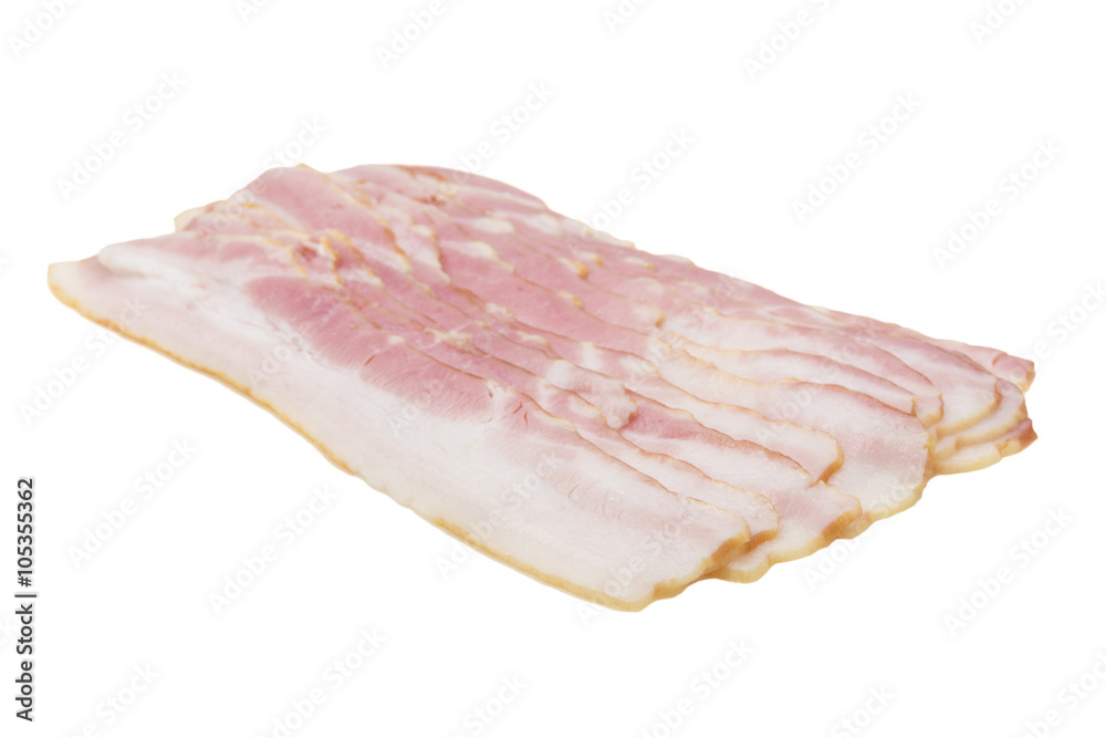 Raw Smoked Bacon Slices isolate on white background