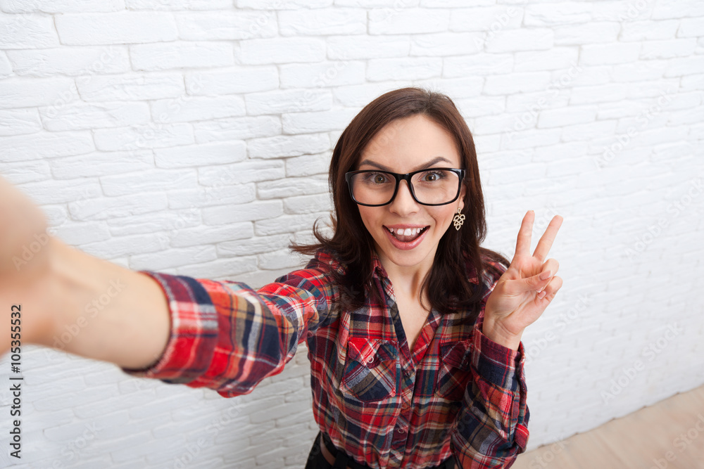 Girl Taking Selfie Smart Phone Photo Camera Girl Taking Selfie Smart Phone Photo Camera