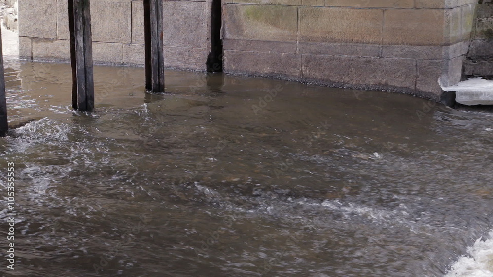 custom made wallpaper toronto digitalSpring water running underneath the old mossy bridge. Camera panning.