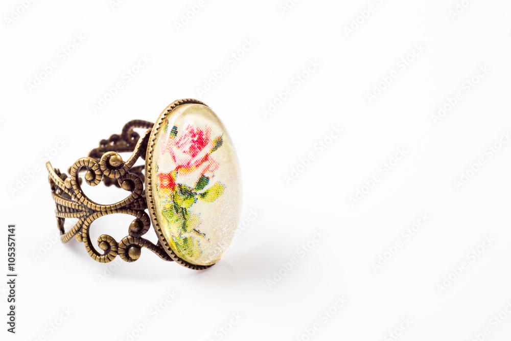Beautiful ring in boho style isolated on white background Beautiful ring in boho style isolated on white background