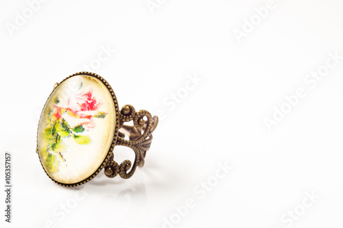 Handmade ring with antique gold isolated on white background