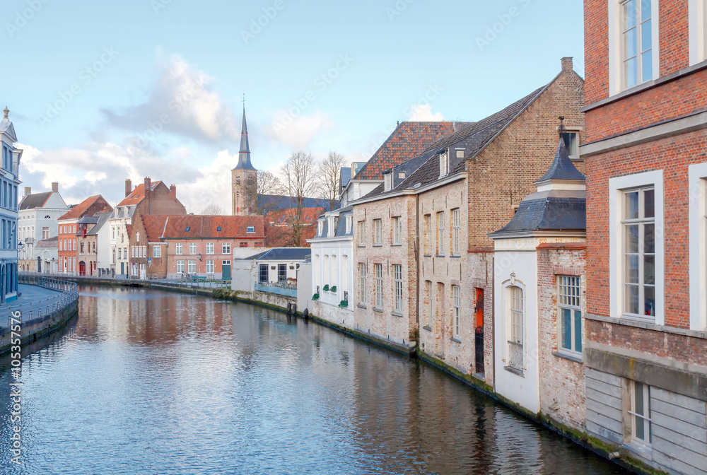 Brugge. View of the traditional urban channel.
