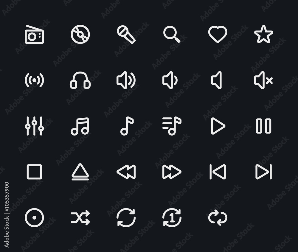 Music outline vector icons. 29 Icons & 48x48 resolution Music outline vector icons. 29 Icons & 48x48 resolution